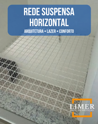 Rede suspensa horizontal instalada em residência de alto padrão, com baixo impacto visual e acabamento premium