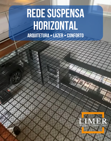 Rede suspensa horizontal em residência de alto padrão, aplicada em área interna no mezanino.