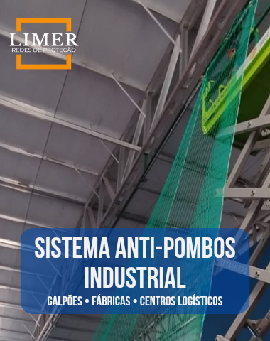 Barreira anti pombos em estrtutura industrial com rede de proteção aérea