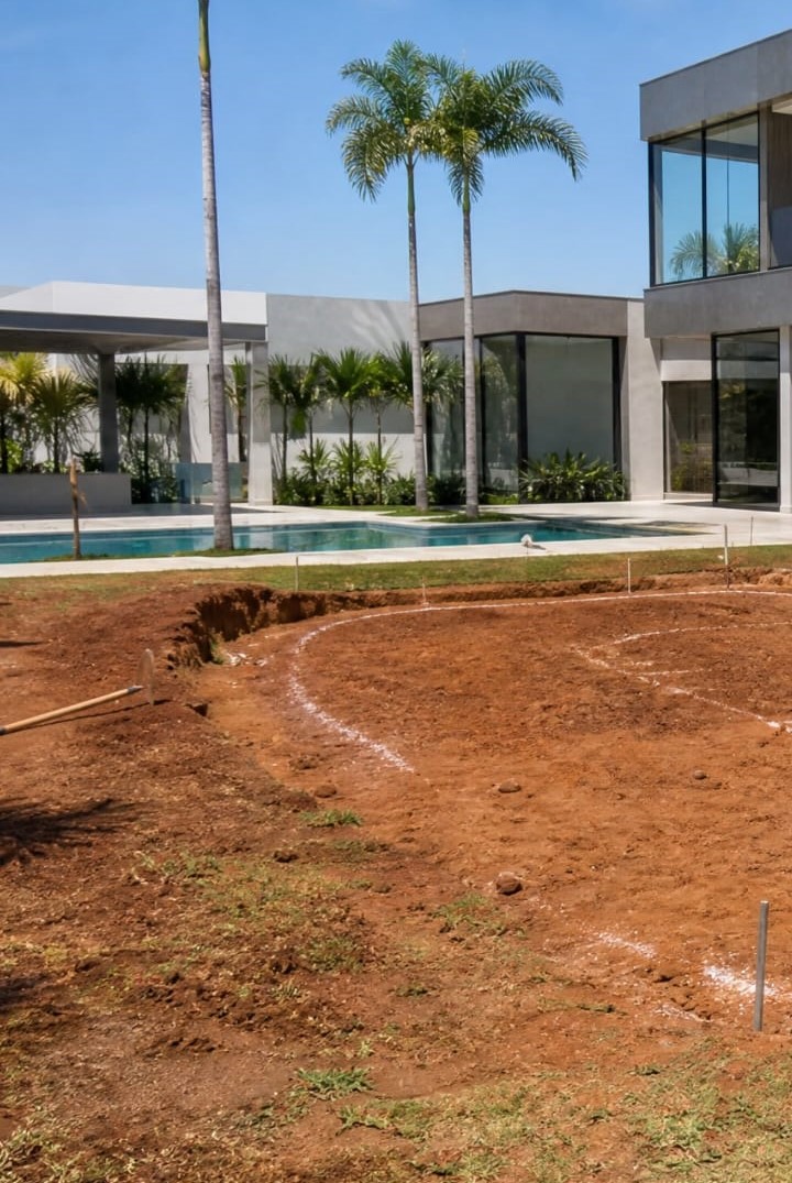 Definição e marcação do projeto de golfe próximo à piscina