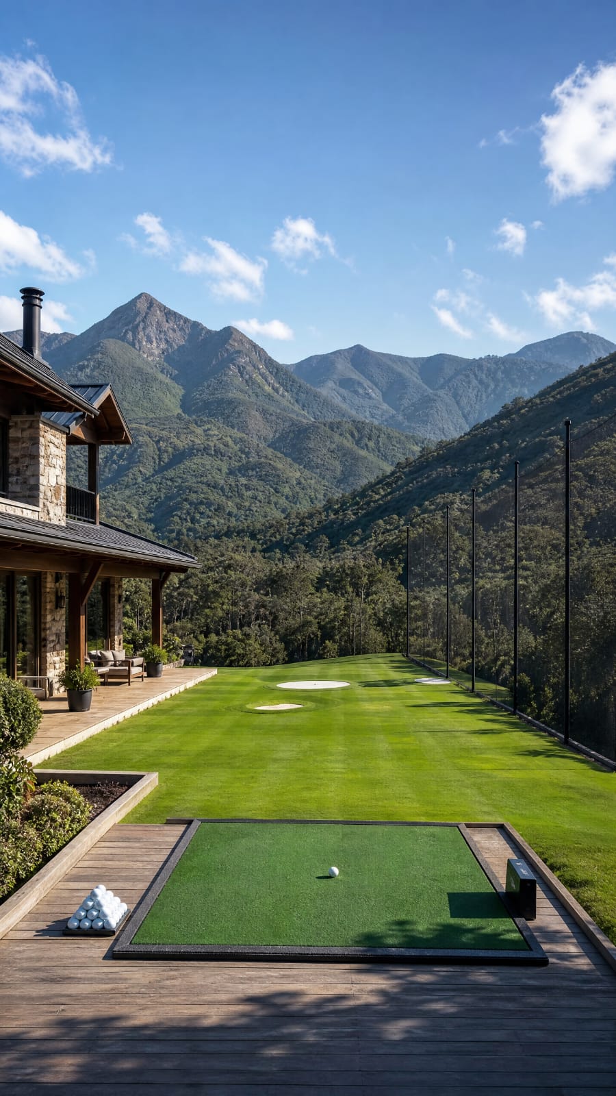 Driving Range particular com redes de contenção e alvos personalizados