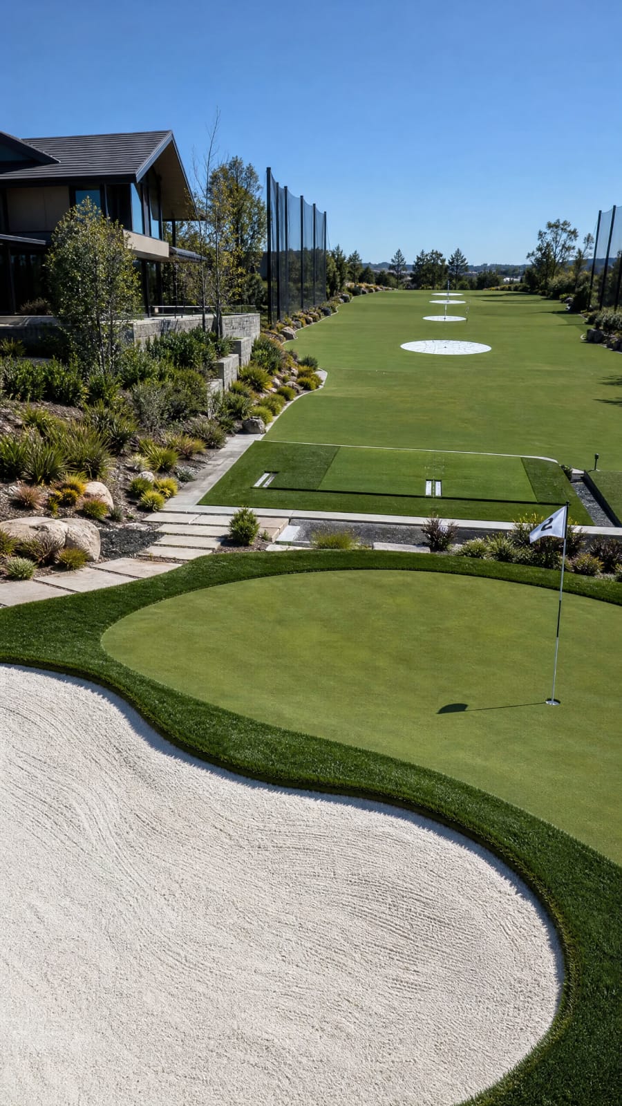 Putting green e bunker integrados a residência de alto padrão